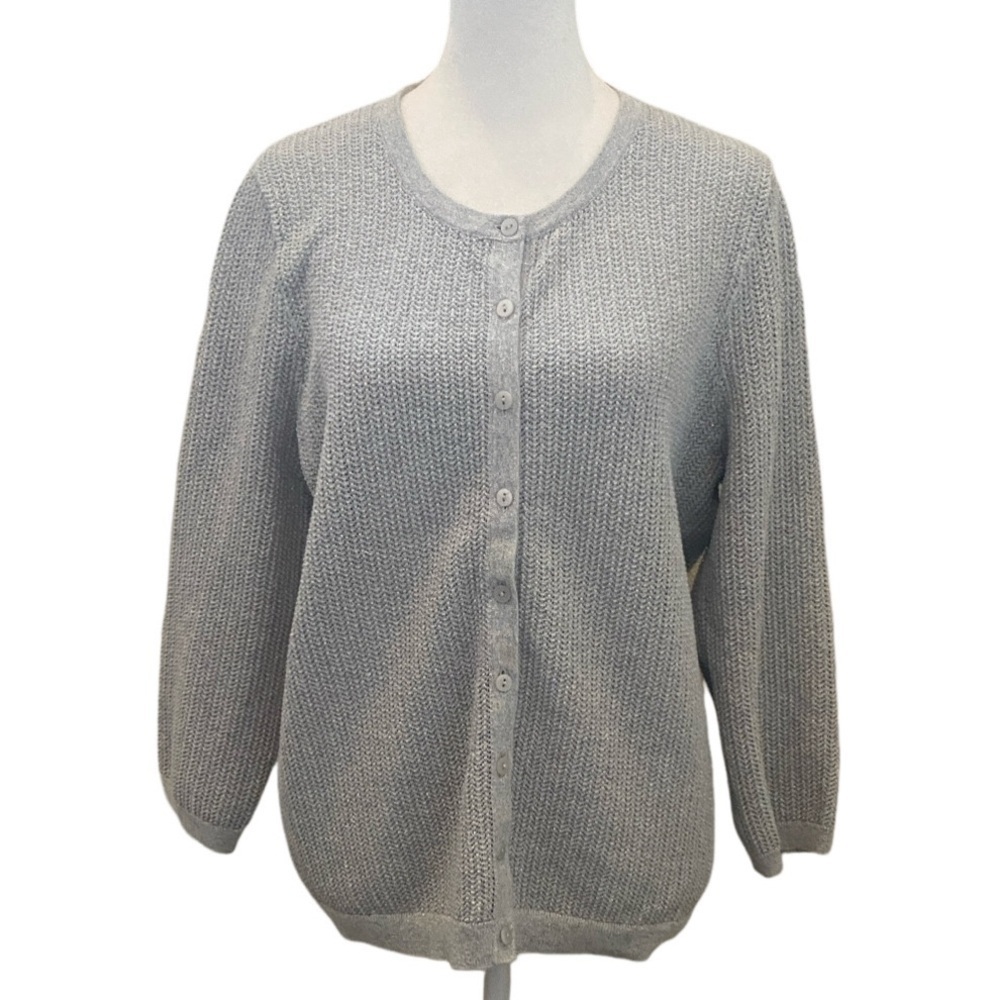 Talbots Silver Gray Women's Cardigan Button Up Sweater. Sparkle. Size Tag XL.
